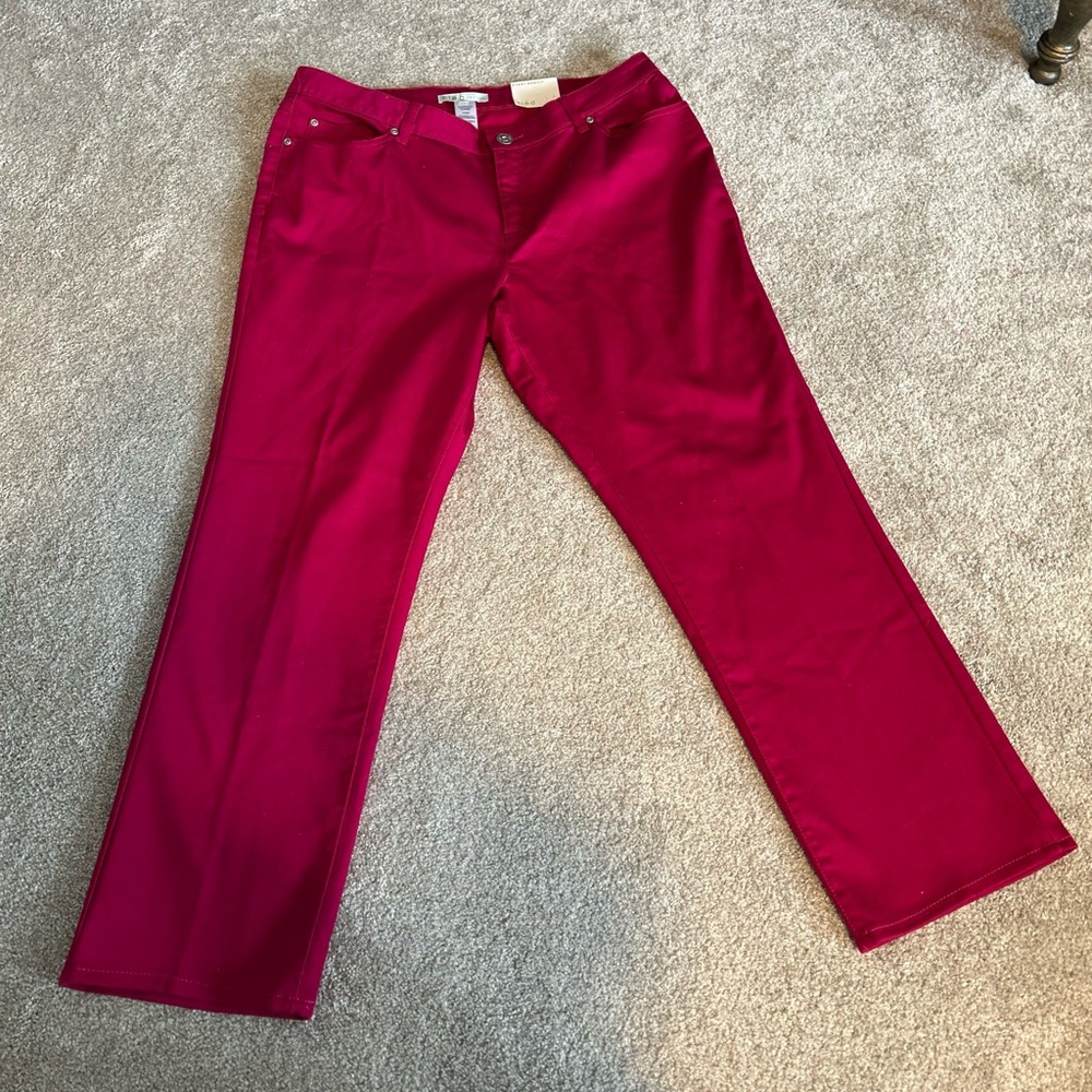NWT Cleo Petites Everybody Fit Bright Pink Pull-On Pants Stretch Career Casual